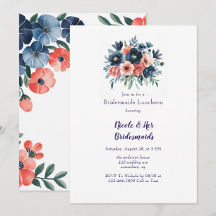 Invitation Bouquet de peinture bleu et corail Bridesmaitres D