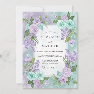 Invitation Bouquet de Pervenche Violette Mariage Eucalyptus