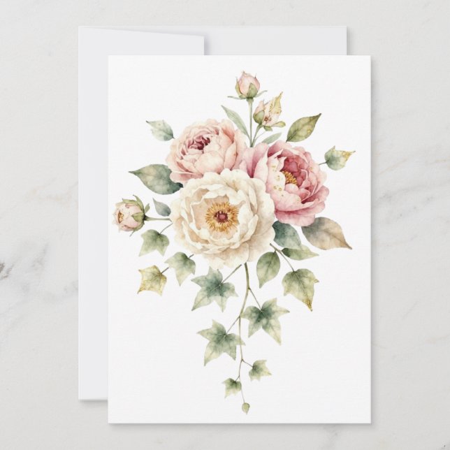 Invitation Bouquet de Pivoines Douces Élégance Aquarelle (Devant)