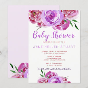 Invitation Bouquet de pivoines violettes mauves pour baby sho