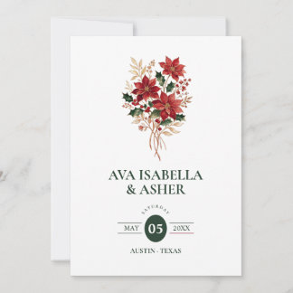 Invitation Bouquet de poinsettia de Noël pour mariage QR TLW2