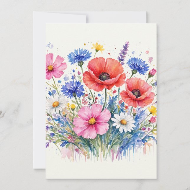 Invitation Bouquet de prairie de fleurs sauvages à l'aquarell (Devant)