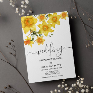 Invitation Bouquet de printemps jonquilles dorées fleurs mari
