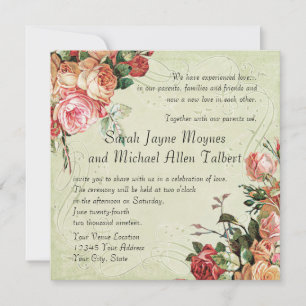 Invitation Bouquet de rose anglaise, Vintage et feuille de to