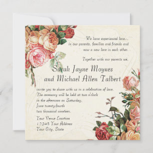 Invitation Bouquet de rose anglaise, Vintage et feuille de to