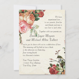 Invitation Bouquet de rose anglaise, Vintage et feuille de to