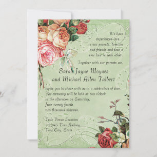Invitation Bouquet de rose anglaise, Vintage et feuille de to