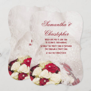 Invitation Bouquet de rose et mariage de robe rouge
