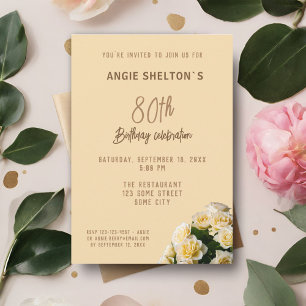 Invitation Bouquet de rose jaune 80e anniversaire Fête floral