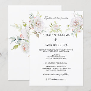Invitation Bouquet de roses blanches et roses élégant pour ma