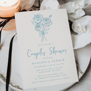 Invitation Bouquet de roses bleues dessinées à la main pour e