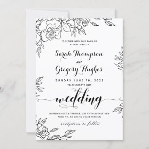 Invitation Bouquet de roses calligraphié rustique pour mariag