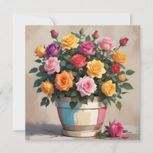 Invitation Bouquet de roses colorées