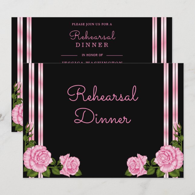 Invitation Bouquet de roses d'angle Chic Élégant pour répétit (Devant / Derrière)