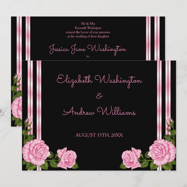 Invitation Bouquet de roses d'angle élégant et chic pour mari (Devant / Derrière)