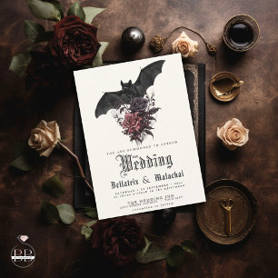 Invitation Bouquet de roses en bois de rose et chauve-souris