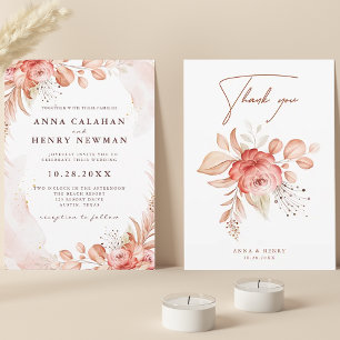 Invitation Bouquet de roses pêche rose aquarelle Mariage flor