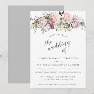 Invitation Bouquet de roses roses blush modernes pour mariage