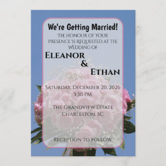 Invitation Bouquet de roses roses vibrantes et ciel bleu d'ét