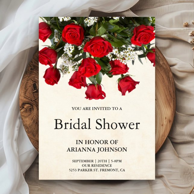 Invitation Bouquet de roses rouges romantiques pour la douche (Créateur téléchargé)