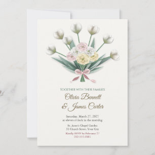 Invitation Bouquet de Ruban Tulipe Blanche et Ranu