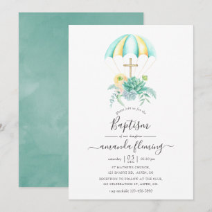 Invitation Bouquet de succulentes florales Parachute Baptême