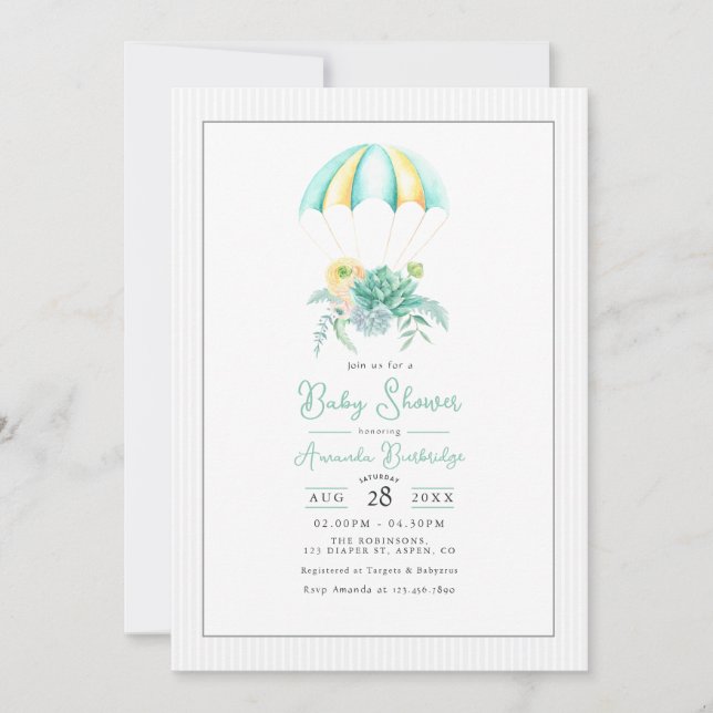 Invitation Bouquet de Succulentes Florales pour Baby Shower P (Devant)