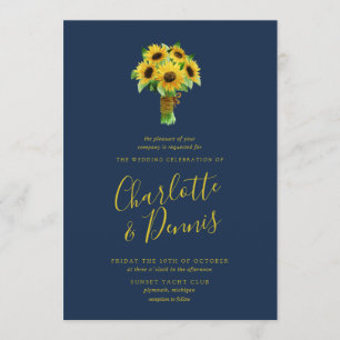 Invitation Bouquet de tournesol et mariage de la marine