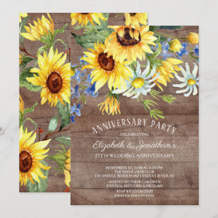 Invitation Bouquet de tournesols rustique pour fête d'anniver