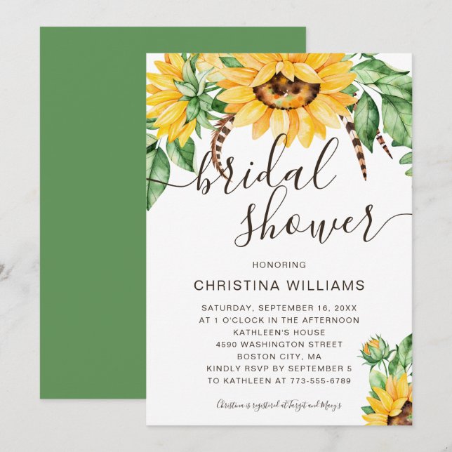 Invitation Bouquet de tournesols rustique pour la douche de m (Devant / Derrière)