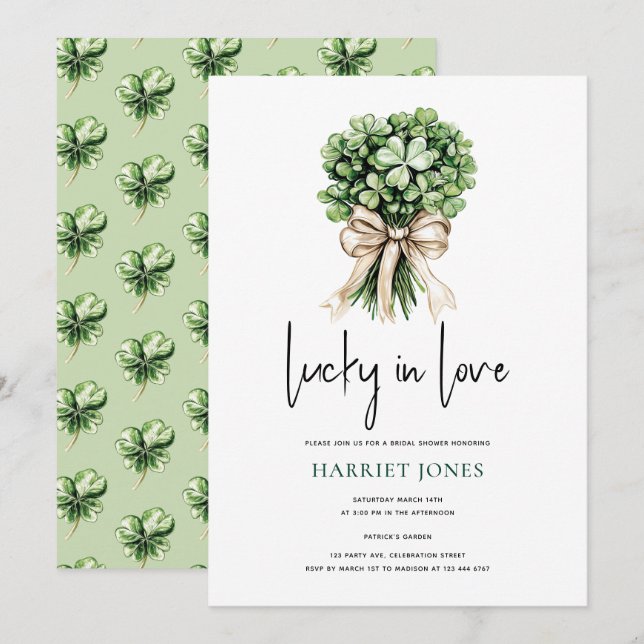 Invitation Bouquet de trèfle pour la douche de mariée de la S (Devant / Derrière)