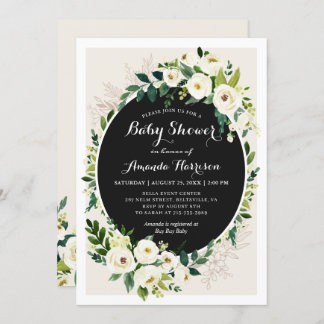 Invitation Bouquet de verdure blanc crème pour Baby Shower fl