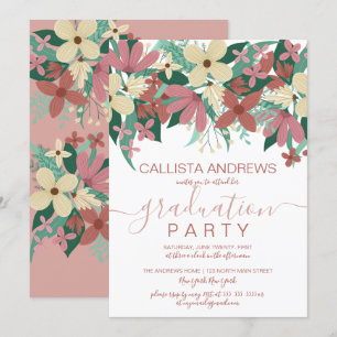 Invitation Bouquet de verdure fleurie rose ivoire