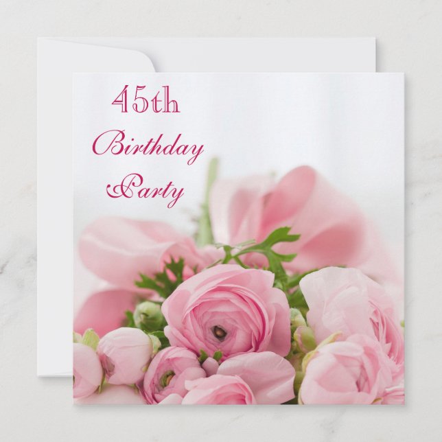 Invitation Bouquet des roses roses 45e anniversaire (Devant)