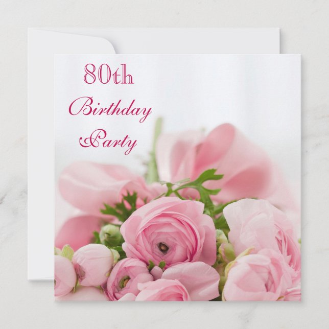 Invitation Bouquet des roses roses 80e anniversaire (Devant)