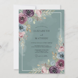 Invitation Bouquet d'eucalyptus pour mariage sur ardoise prun