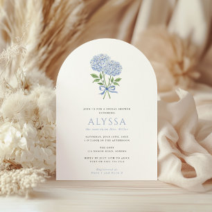 Invitation Bouquet d'hortensia bleu & Arche de douche de mari