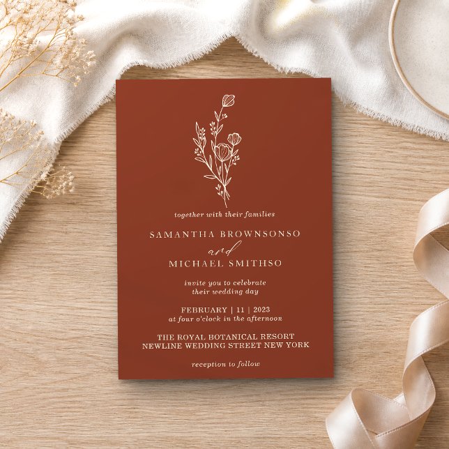 Invitation Bouquet d'ivoire en terre cuite Boho Minimal Botan (Créateur téléchargé)