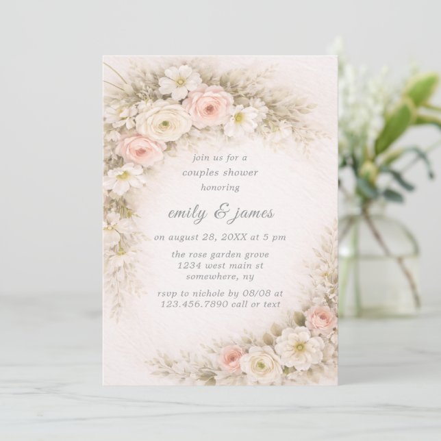 Invitation Bouquet éditorial floral pour la douche de couples (Debout devant)