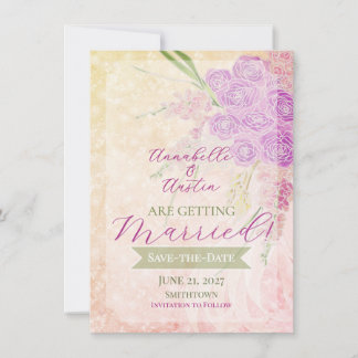 Invitation Bouquet en rose pâle à nœud papillon en voile Suns