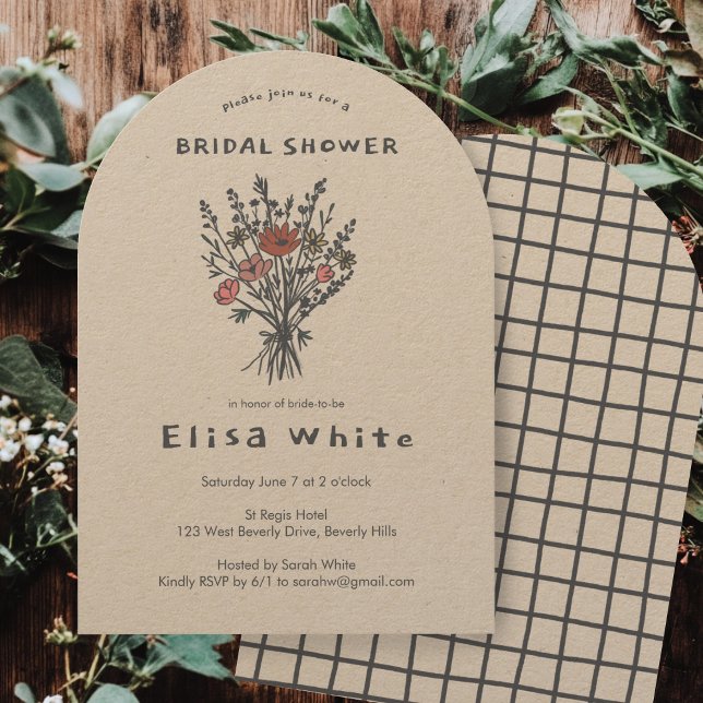 Invitation Bouquet fleur sauvage Arc Rustique Douche Whimsica (Wildflower Bouquet Rustic Arch Whimsical Shower Invitation
)