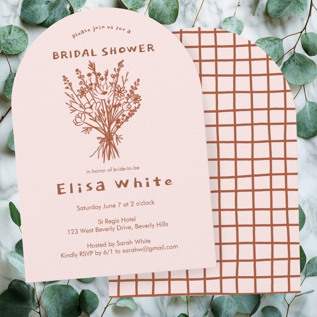 Invitation Bouquet fleur sauvage Arc Rustique Douche Whimsica (Wildflower Bouquet Rustic Arch Neutrals Pink Hand-drawn Whimsical Shower Invitation
)