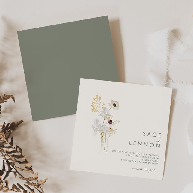 Invitation Bouquet Fleur sauvage Whimsical | Carré ivoire (Créateur téléchargé)