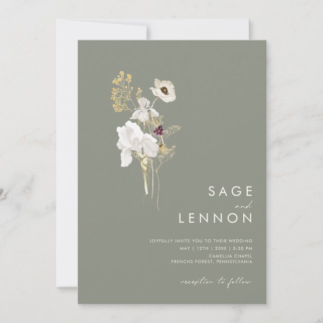 Invitation Bouquet Fleur sauvage Whimsical Sage Vert Tout en  (Devant)