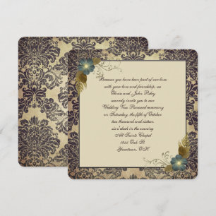 Invitation Bouquet floral à l'ancienne sur cadre damassé