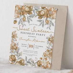 Invitation Bouquet Floral Anniversaire Sweet 16 Or