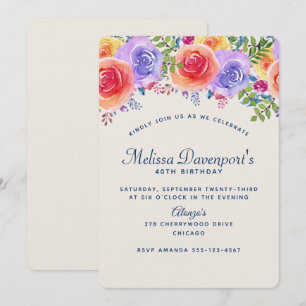 Invitation Bouquet floral aquarelle moderne pour anniversaire