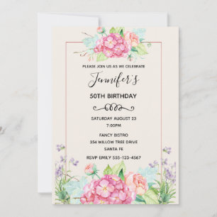 Invitation Bouquet Floral Aquarelle Rose Anniversaire Moderne