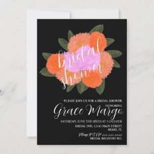 Invitation Bouquet floral aquarelle rose et noir pour Baby Sh