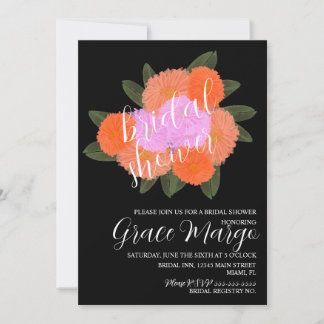 Invitation Bouquet floral aquarelle rose et noir pour Baby Sh